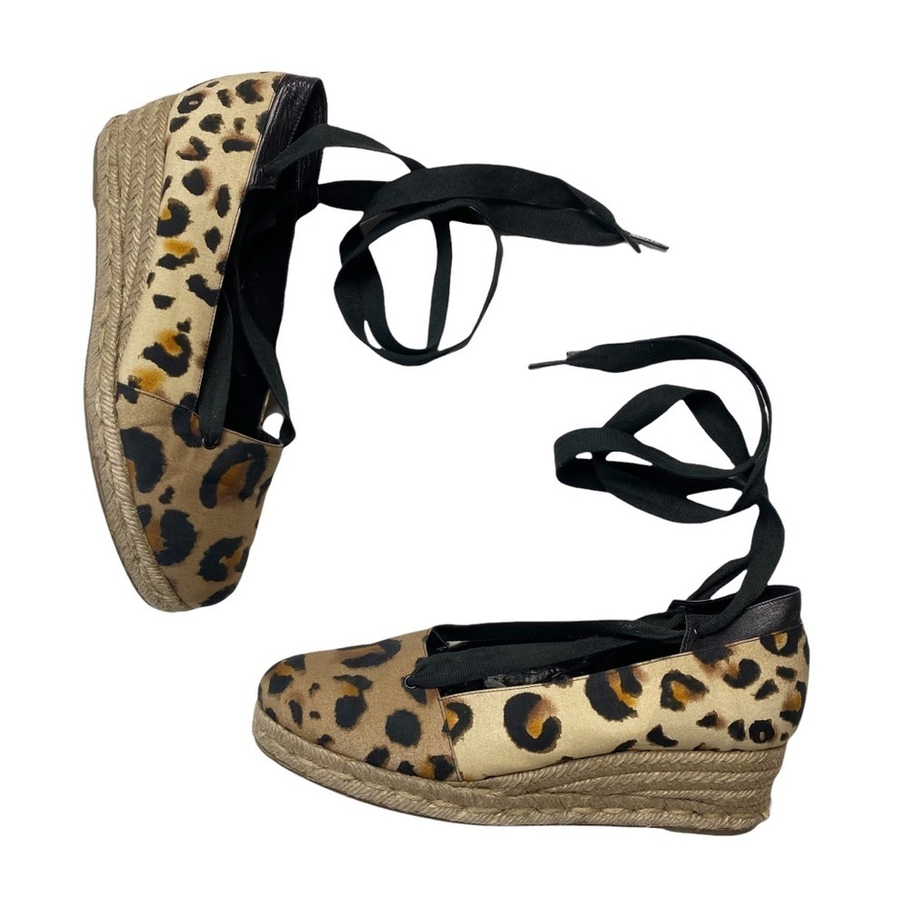 Sonia Rykiel Paris Leopard Print Espadrilles Black ankle Tie flats Shoes 40 IT
